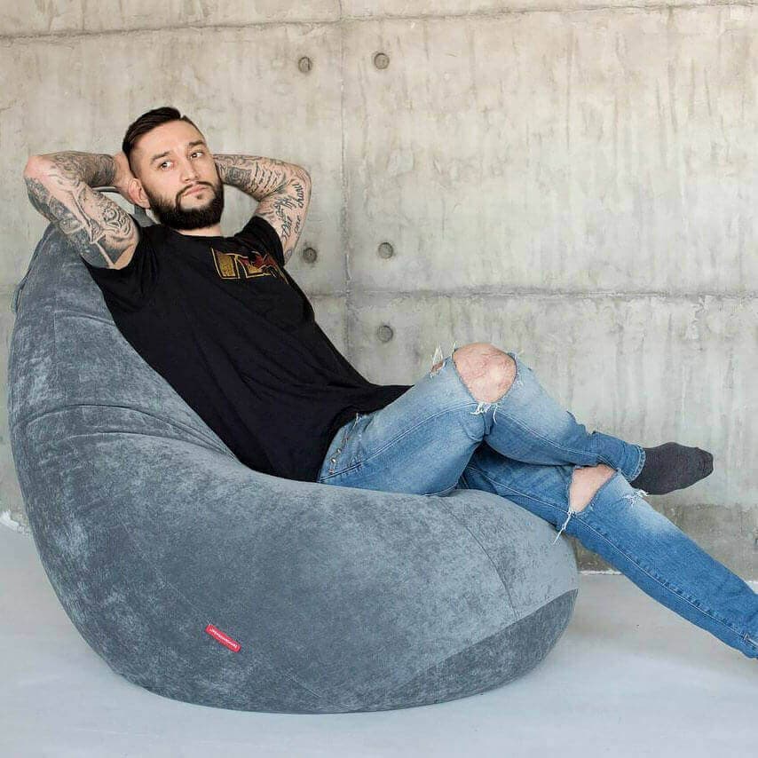 Серое кресло-мешок из вельвета Босс Пудра, Графит превью 3